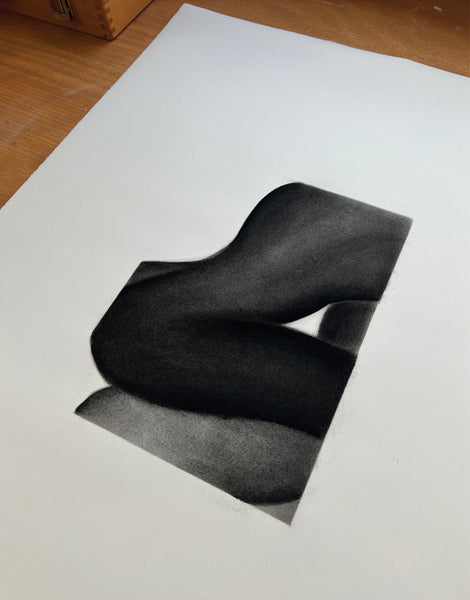 UNDER THE TABLE - CHARCOAL ON PAPER